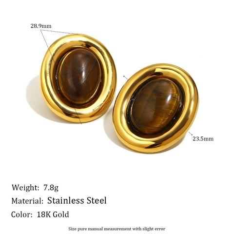 Vintage Acero Inoxidable Piedra Ojo de Tigre Pendientes Collar Anillo Chapado Oro Cruz Colgante Joyería Para Mujeres