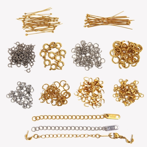 Stainless Steel Jewelry Findings Components 18K Gold Plated Lobster Clasps Jump Rings Spring Rings Extender Chains For DIY Making