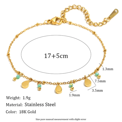 18K Gold Plated Stainless Steel Charm Bracelet For Women Bohemian Tassel Heart Star Cross Clover Pendant Colored Bead Adjustable Chain Jewelry