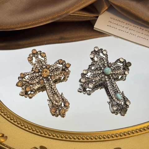 Spilla Croce in Stile Medievale Vintage per Donna Lega Strass Stile Corte Spilla per Abito Accessorio Gioielli Moda Oro Argento