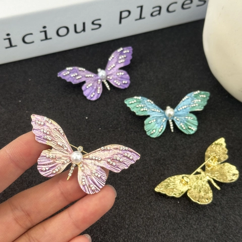 Vintage Farbverlauf Emaille Schmetterling Brosche Für Damen Legierung Strass Künstliche Perle Elegante Anstecknadel Schmuck