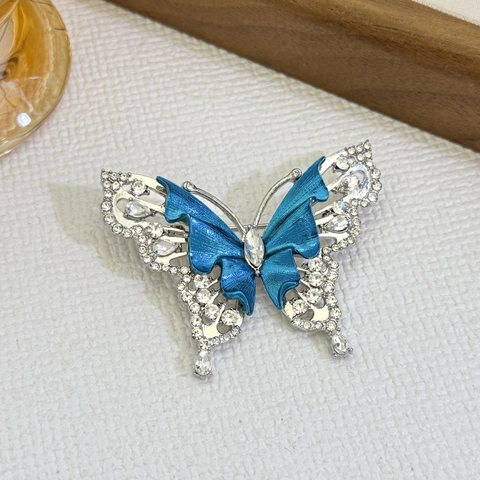 Elegante Broche de Mariposa Azul de Aleación y Diamantes de Imitación para Mujer Estilo Francés Vintage Accesorios de Vestido Joyas