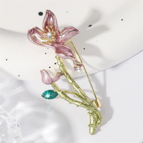 Elegante Bloemen Emaille Brosje Voor Vrouwen Vintage Legering Strass Bloem Pin Voor Cheongsam Jas Pak Accessoires Sieraden Cadeau