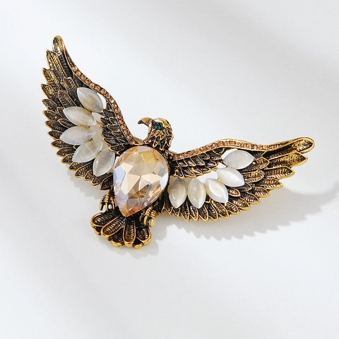 Retro Legering Adelaar Broche Strass Kunstmatige Kattenoogsteen Dierlijke Speld Vintage Sieraden Voor Vrouwen Cadeau