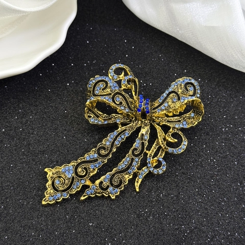 Vintage Luxury Bowknot Brooch Pin For Women Gold Plated Alloy Rhinestone Cut-out Ribbon Brooch For Wedding Banquet Party Jewelry