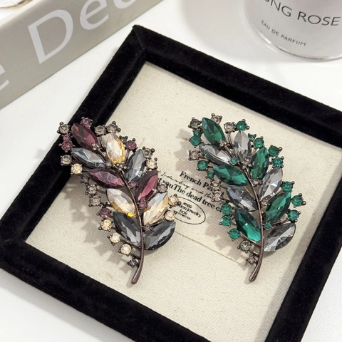 Spilla a Foglia in Lega di Cristallo Artificiale Vintage Luxury Per Donna Accessori Decorativi per Abito da Cappotto di Alta Classe Regalo