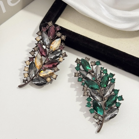 Spilla a Foglia in Lega di Cristallo Artificiale Vintage Luxury Per Donna Accessori Decorativi per Abito da Cappotto di Alta Classe Regalo