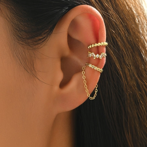 Fashion Geometric Alloy Earrings With Stainless Steel Earring Post Gold Silver Rhinestone Drop Hoop Ear Cuffs For Women Jewelry