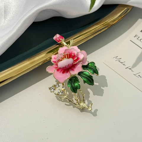 Vintage Emaille Pfingstrose Brosche Für Damen Rosa Strass Pflanze Blumen Abzeichen Schmuck Geschenk Für Hochzeit Bankett Party