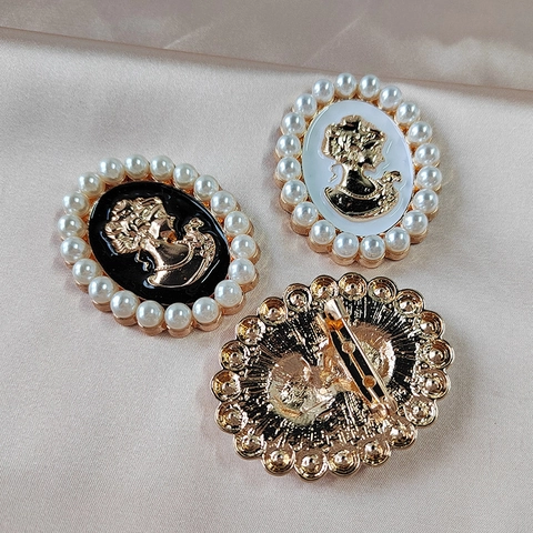 Broche Camée Victoria Vintage Alliage Style Palais Portrait de Beauté Avec Fausse Künstliche Perle Strass Pour Femmes Bijoux