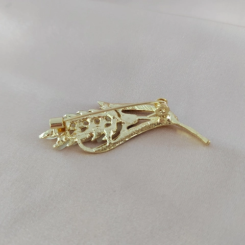 Elegant Gold Wheat Ear Brooch Alloy Cat Eye Stone Rhinestone Inlaid Pin For Women Suit Accessories Vintage Fashion Jewelry