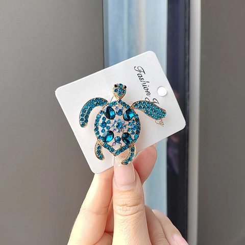 Spilla Tartaruga Marina Vintage per Donna Strass Blu Lega Animale Corsage per Decorazione Abbigliamento Gioielli di Moda Regalo