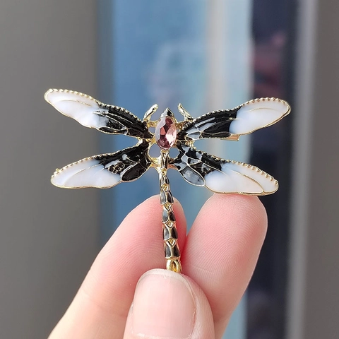 Broche Libellule Vintage pour Femmes Alliage de Zinc Strass Émail Insecte Épingle Mode Vêtements Accessoires Bijoux Cadeaux