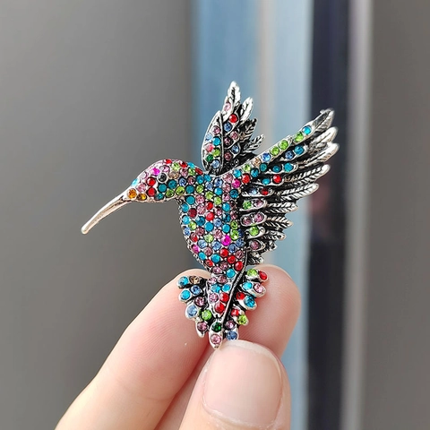 Luxurious Rhinestone Hummingbird Brooch Colorful Alloy Bird Pins For Women Clothing Decor Accessories Jewelry Gift