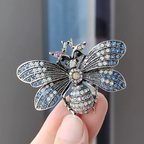 Broche de Abeja de Aleación con Diamantes de Imitación Vintage para Mujeres Hombres Retro Insecto Animal Pines de Corsage Joyería de Moda Accesorio
