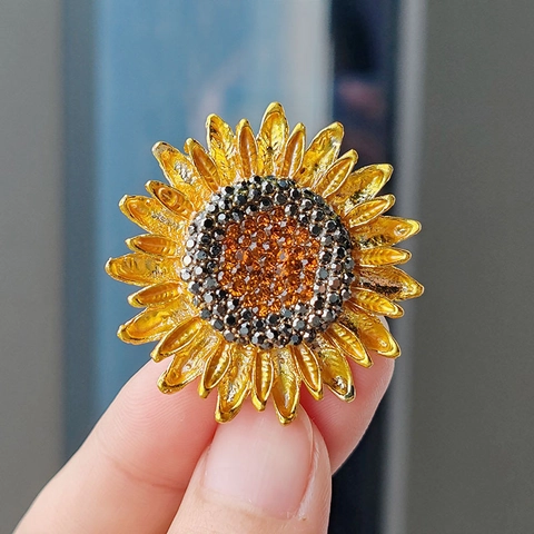 Elegante Spilla a Girasole in Lega da Donna Spilla a Fiore Botanico Con Strass Scintillanti Gioielli da Festa e Matrimonio