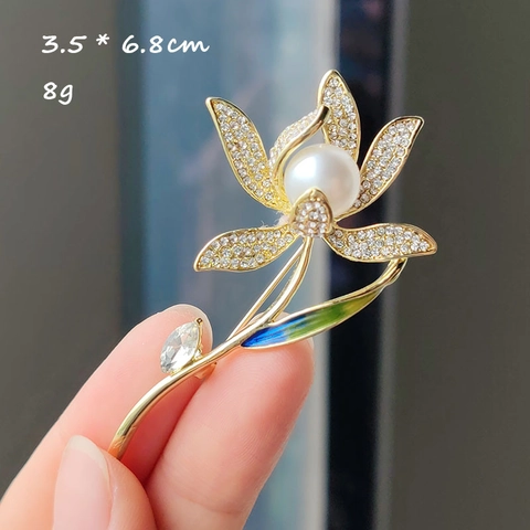 Vintage Elegante Narzisse Blume Brosche Für Damen Legierung Strass Künstliche Perle Emaille Farbverlauf Blatt Bankett Korsage Schmuck