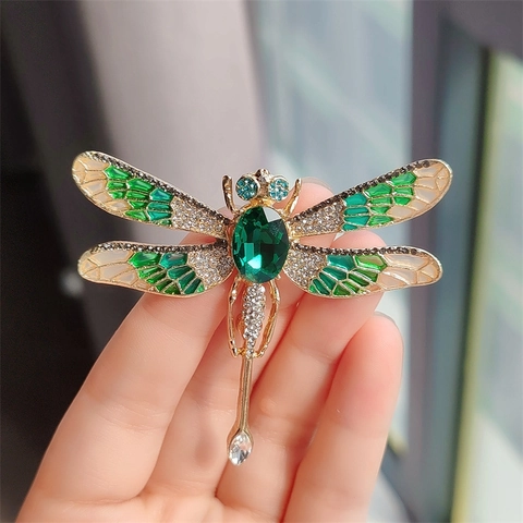 Vintage Emaille Libel Broche Legering Strass Ingelegde Pin Voor Mannen Vrouwen Jas Pak Reversspeld Mode Sieraden Accessoires