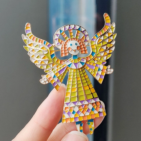 Spilla Retro in Lega Verniciata con Ali di Angelo Mosaico Santa Distintivo Smaltato Unisex Accessori per Abiti Vintage Spilla da Petto in Strass