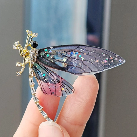 Vintage Libelle Brosche Für Damen Legierung Strass Tier Reversnadel Gradient Acryl Flügel Schal Clip Retro Schmuck Geschenk