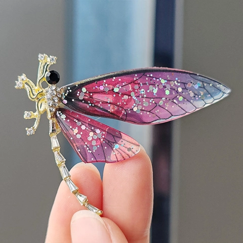Vintage Libelle Brosche Für Damen Legierung Strass Tier Reversnadel Gradient Acryl Flügel Schal Clip Retro Schmuck Geschenk