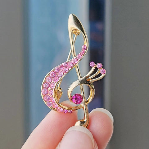 Broche Creativo de Nota Musical Violín Aleación Strass Símbolo de Música Joyería de Moda para Trajes Cárdigans Accesorios