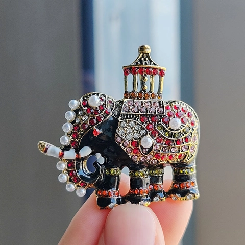 Spilla a Elefante in Lega Vintage Con Padiglione Smalto Strass Perla Artificial Imitazione Spilla per Donna Uomo Accessori Abito