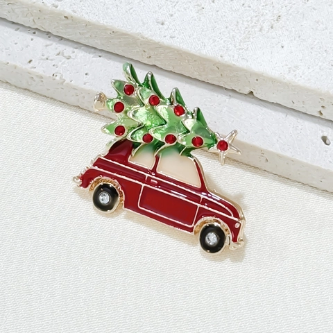 Feestelijke Kerstboom Rode Auto Broche Emaille Legering Strass Kerst Sieraden Cadeau Voor Feest Reversspeld Accessoire