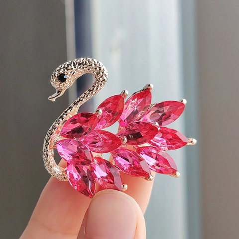 Elegante Broche de Cisne de Aleación Con Incrustación de Cristal Strass Marquise Estilo Coreano Broche de Animal para Mujer Joyería