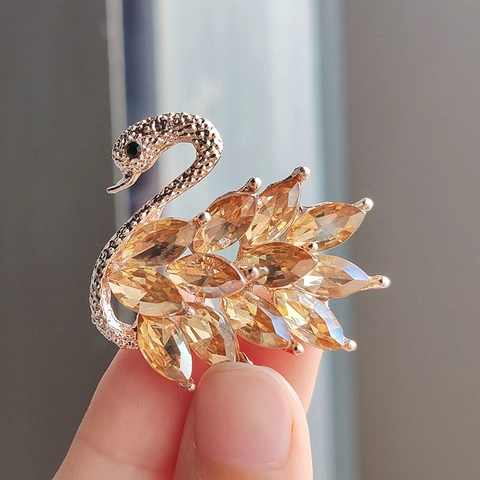 Elegante Broche de Cisne de Aleación Con Incrustación de Cristal Strass Marquise Estilo Coreano Broche de Animal para Mujer Joyería