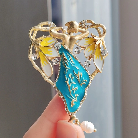 Vintage Legierung Emaille Engel Fee Brosche Mit Süßwasserperle Strass Verzierten Figuren Tier Brosche Für Damen Schmuck