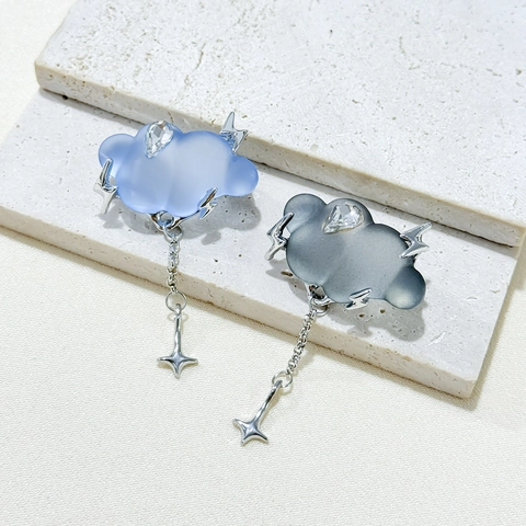 Broche Dulce Creativo de Nube con Borla y Rayo para Mujer Aleación Mate Diamantes de Imitación Colgante de Estrella Pin Camisa Joyería