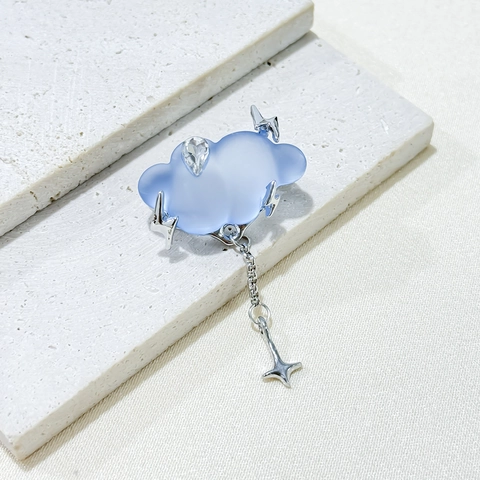 Broche Dulce Creativo de Nube con Borla y Rayo para Mujer Aleación Mate Diamantes de Imitación Colgante de Estrella Pin Camisa Joyería