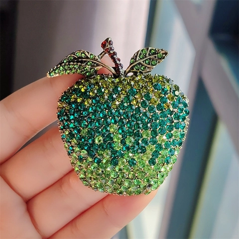 Vintage Alloy Rhinestone Apple Brooch Pin Colorful Fruit Shape Inlaid Gradient Pins For Women Men Fashion Jewelry Accessories