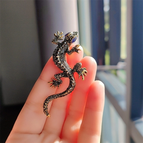 Vintage Legierung Eidechse Gecko Brosche Mit Vollem Strass Tierform Reversnadel Für Damen Herren Anzug Mantel Schmuck Geschenk