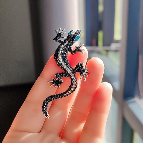 Vintage Legierung Eidechse Gecko Brosche Mit Vollem Strass Tierform Reversnadel Für Damen Herren Anzug Mantel Schmuck Geschenk