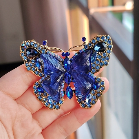 Vintage Luxuriös Legierung Großer Schmetterling Brosche Für Damen Glänzend Strass Insekt Brustnadel Hochwertige Elegante Mantel Kleid Corsage Schmuck