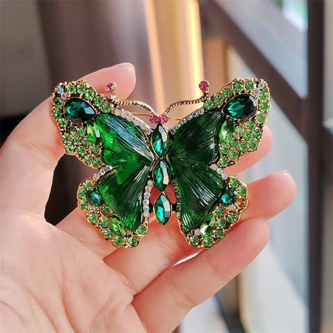 Vintage Luxuriös Legierung Großer Schmetterling Brosche Für Damen Glänzend Strass Insekt Brustnadel Hochwertige Elegante Mantel Kleid Corsage Schmuck
