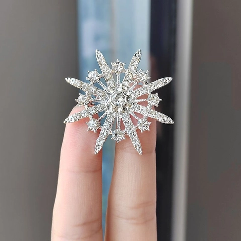 Elegante Broche de Copo de Nieve de Estrella para Mujer Aleación con Diamantes de Imitación Oro Plata Estrella de Moda Accesorios Joyería