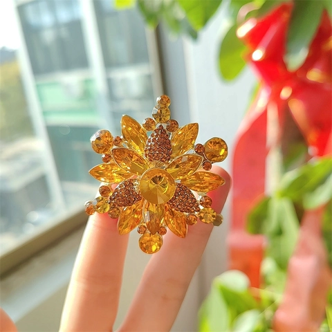 Broche de Aleación de Flor Vintage con Diamantes de Imitación Broche Geométrico de Vidrio de Moda Accesorio de Joyería para Traje Abrigo Mujer Hombre