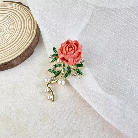Vintage Alloy Peony Flower Brooch With Artificial Pearl And Rhinestone Gold Enamel Floral Corset Pin For Women Accessories