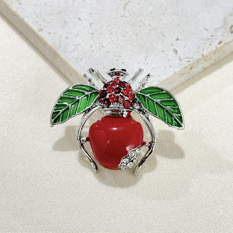 Spilla Vintage in Lega di Smalto a Forma di Ape Mela Strass Frutta Insetto Spilla per Uomo Donna Accessorio Abito