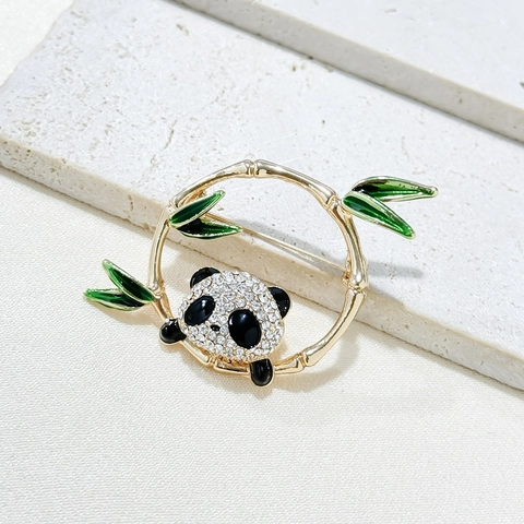 Exquisite Chinese Style Panda Bamboo Brooch With Rhinestones Alloy Enamel Animal Shape Lapel Pin For Women Suit Accessories Jewelry