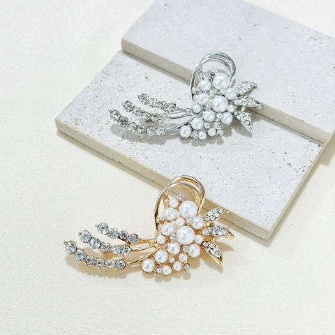 Elegante Broche de Perlas Artificiales de Aleación de Estilo Coreano para Mujer Broche de Lazo de Strass Vintage Hebilla de Bufanda Joyería
