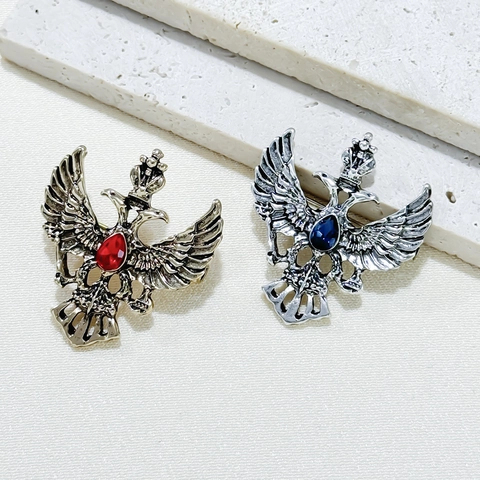 Vintage Legering Tweekoppige Adelaar Brosje Strass Koninklijke Heraldiek Reversspeld Voor Heren Dames Kledingaccessoires Cadeau