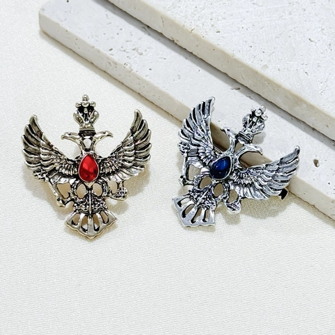 Vintage Legering Tweekoppige Adelaar Brosje Strass Koninklijke Heraldiek Reversspeld Voor Heren Dames Kledingaccessoires Cadeau