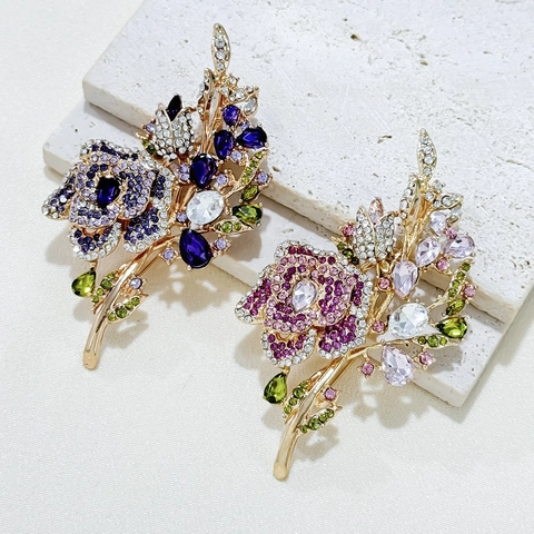 Elegante Broche de Ramo de Rosas de Aleación Con Strass Brillantes Broche de Flor Vintage para Vestido de Mujer Joyería