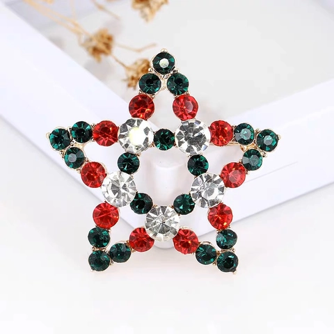 Vintage Legierung Stern Strass Brosche Pin Weihnachten Rot Grün Klar Strass Eingelegt Mode Schmuck Für Damen Hochzeit Party Geschenk