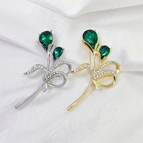 Eleganter Legierung Tulpen Blume Brosche Für Damen Luxus Strass Grün Eingelegt Florale Anstecknadel Für Kleidung Schmuck