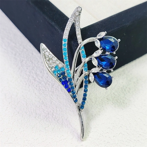 Eleganter Blauglöckchen Blumen Brosche Für Damen Legierung Strass Eingelegt Pflanze Floral Brustnadel Mode Kleidung Schmuck Zubehör